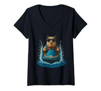 Donna Cool Capybara con occhiali da sole Jet Ski Rider Summer Vibes Maglietta con Collo a V