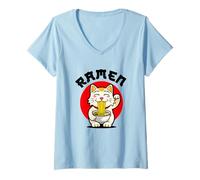 Donna Cool Cat Eats Ramen Novelty Graphic Tees & Cool Designs Fun Maglietta con Collo a V