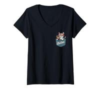 Donna Cool Cat in Occhiali da Sole con Bevanda al Cocco e Tasca Chillax Maglietta con Collo a V