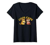 Donna Cool Cats, Retro, Funny Cat Citazione Maglietta con Collo a V
