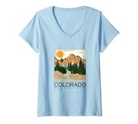 Donna Cool Colorado The Rocky Mountains Illustration Graphic Maglietta con Collo a V