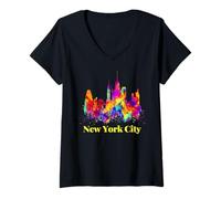 Donna Cool Colorful New York City Skyline, New York City Splash Maglietta con Collo a V