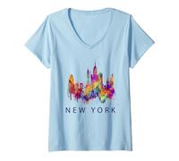Donna Cool Colorful New York City Skyline, New York City Splash Maglietta con Collo a V