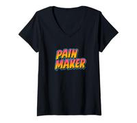 Donna Cool Colorful Pain Maker Speech Emblem per Ragazzi e Ragazze Maglietta con Collo a V