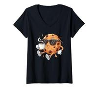 Donna Cool Cookie Coffee Lover Kawaii - Divertente biscotto con gocce di cioccolato Maglietta con Collo a V