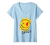 Donna Cool Crazy Sarcastic Power Happy Face Illustration Graphic Maglietta con Collo a V