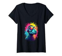 Donna Cool Dino Vibes con Spruzzi di Colore Maglietta con Collo a V