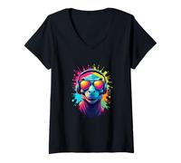 Donna Cool Dino Vibes con Spruzzi di Colore Maglietta con Collo a V