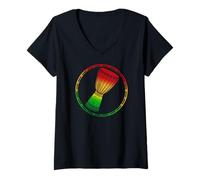 Donna Cool Djembe La Batteria Africana per Musica Reggae Maglietta con Collo a V