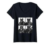 Donna Cool Dobermans Musicisti Cani Musica Rock Emo Punk Band Maglietta con Collo a V