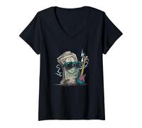 Donna Cool Dollar Bill con Occhiali da Sole e Chitarra elettrica Costume Maglietta con Collo a V