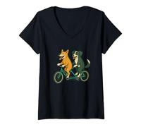 Donna Cool Dual Rider Dogs Costume per gli amanti delle biciclette e del tandem Maglietta con Collo a V