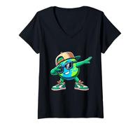 Donna Cool Earth Dabbing Divertente Pianeta Dab Giornata della Terra Ecologia amanti Maglietta con Collo a V
