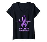 Donna Cool Epilessia Warrior Purple Ribbon Design Uomini Donne Bambini Maglietta con Collo a V