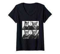 Donna Cool Foxes Musicisti Animali Divertenti Musica Rock Emo Punk Band Maglietta con Collo a V