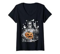 Donna Cool Frankenstein Jack O Lanterna Divertente Halloween Maglietta con Collo a V