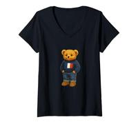 Donna Cool French Teddy Bear Illustration Outfit Graphic Designs Maglietta con Collo a V