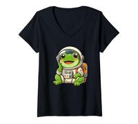 Donna Cool Frog Astronauta Divertimento Sorriso Spazio Universo Maglietta con Collo a V