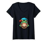 Donna Cool Frog Funny Frog Cute Green Frog Grafica Uomini Donne Bambini Maglietta con Collo a V