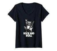 Donna Cool Funny Rock & Roll Raccoon Cartoon Graphic Designs Maglietta con Collo a V