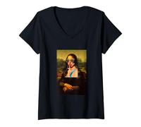 Donna Cool Funny Sarcastic Mona Lisa Illustration Graphic Designs Maglietta con Collo a V