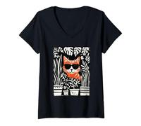 Donna Cool Ginger Tabby Cat con Occhiali da Sole botanico Street Art Maglietta con Collo a V