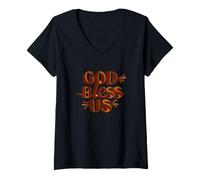 Donna Cool God Bless Us Dichiarazione Look Maglietta con Collo a V