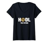 Donna Cool Golden Bitcoin Cryptocurrency, Bitcoin Hodl the future Maglietta con Collo a V
