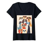 Donna Cool Happy Dogs in Shades - Regalo Divertente alla Moda per Gli Amanti degli Animali Domestici Maglietta con Collo a V