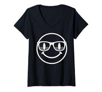 Donna Cool Happy Face Occhiali da Sole Surfboard Ocean Waves Maglietta con Collo a V