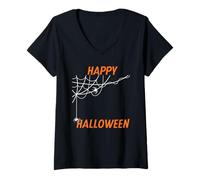 Donna Cool Happy Spooky Halloween Ragnatela Maglietta con Collo a V