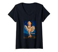 Donna Cool Hollywood Star Girl Illustration Graphic Designs Maglietta con Collo a V