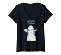 Donna Cool It Cowboy Western Dog Funny Graphic Design Maglietta con Collo a V