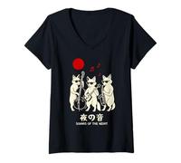 Donna Cool Jazz Fox Kitsune Band Kawaii Giapponese Harajuku Maglietta con Collo a V