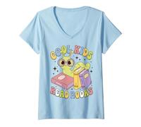 Donna Cool Kids Read Books Bookworm Reading for Kids Maglietta con Collo a V