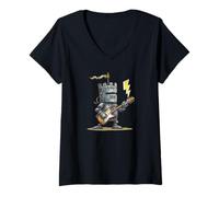 Donna Cool Knight Rock Costume con Chitarra Maglietta con Collo a V