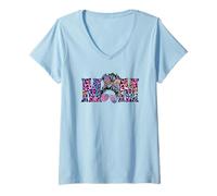 Donna Cool Leopard Momma Graphic for Summer Women Messy Bun Mom Maglietta con Collo a V