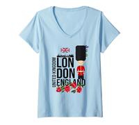Donna Cool London UK Guard Illustration Cartoon Graphic Designs Maglietta con Collo a V