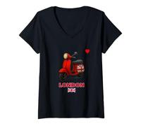 Donna Cool London UK Scooter Illustration Novelty Graphic Designs Maglietta con Collo a V