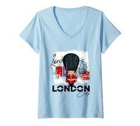 Donna Cool London Vibes, I Love London UK, London Illustration Maglietta con Collo a V
