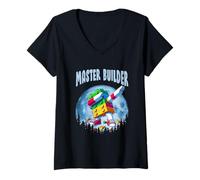 Donna Cool Master Builder Dabbing On Moon Blocks Bricks Builder Maglietta con Collo a V