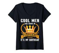 Donna Cool Men Are Born In Febbraio Divertente Febbraio Compleanno Uomo Ragazzo Papà Maglietta con Collo a V