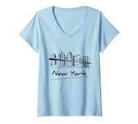 Donna Cool Men's Women's Kids New York City Skyline Sketch Drawing Maglietta con Collo a V