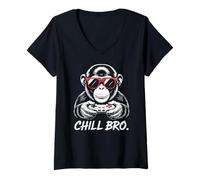 Donna Cool Monkey with Sunglasses Gaming Animal Chill Bro Gamer Maglietta con Collo a V