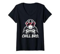 Donna Cool Monkey with Sunglasses Gaming Animal Chill Bro Gamer Maglietta con Collo a V