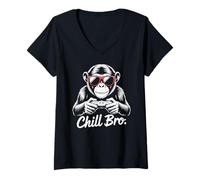 Donna Cool Monkey with Sunglasses Gaming Animal Chill Bro Gamer Maglietta con Collo a V
