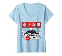 Donna Cool Mont Fuji con Nuvole e Fiori Sakura Design Maglietta con Collo a V