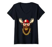 Donna Cool Moose Vibes - Funny Canada Day Maple Leaf Flag Tee Maglietta con Collo a V