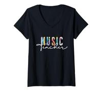 Donna Cool Music Teacher - Carino Istruttore di Musica per Il Ritorno a Scuola Maglietta con Collo a V
