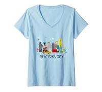 Donna Cool New York City Sketch Drawing Art Illustration Graphic Maglietta con Collo a V